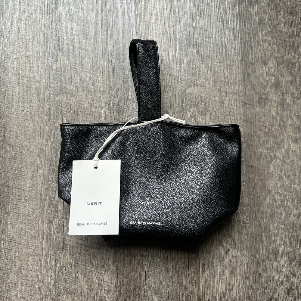 Brand New NWT Merit x Brandon Maxwell Black Leather Bag Pouch Handbag Clutch‎